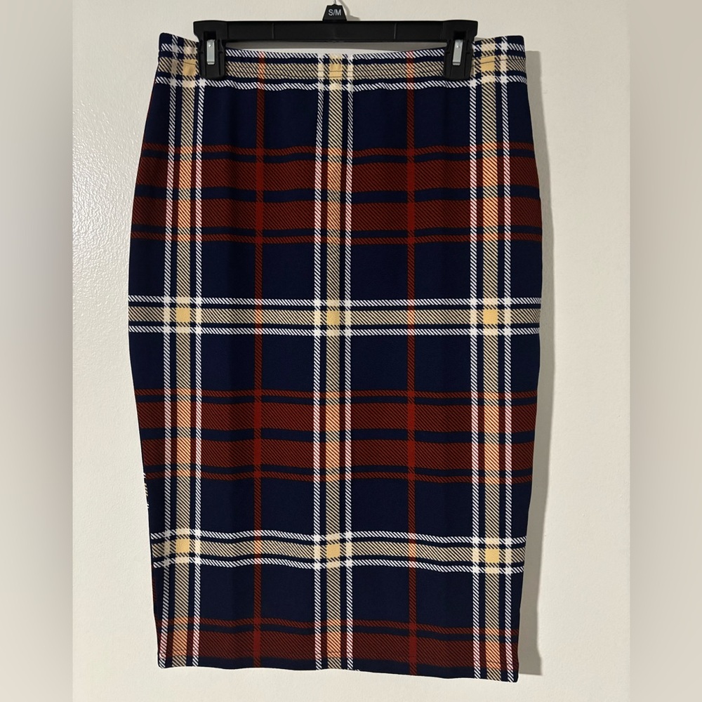 SHEIN Blue Red Pencil Skirt Knee-Length Work